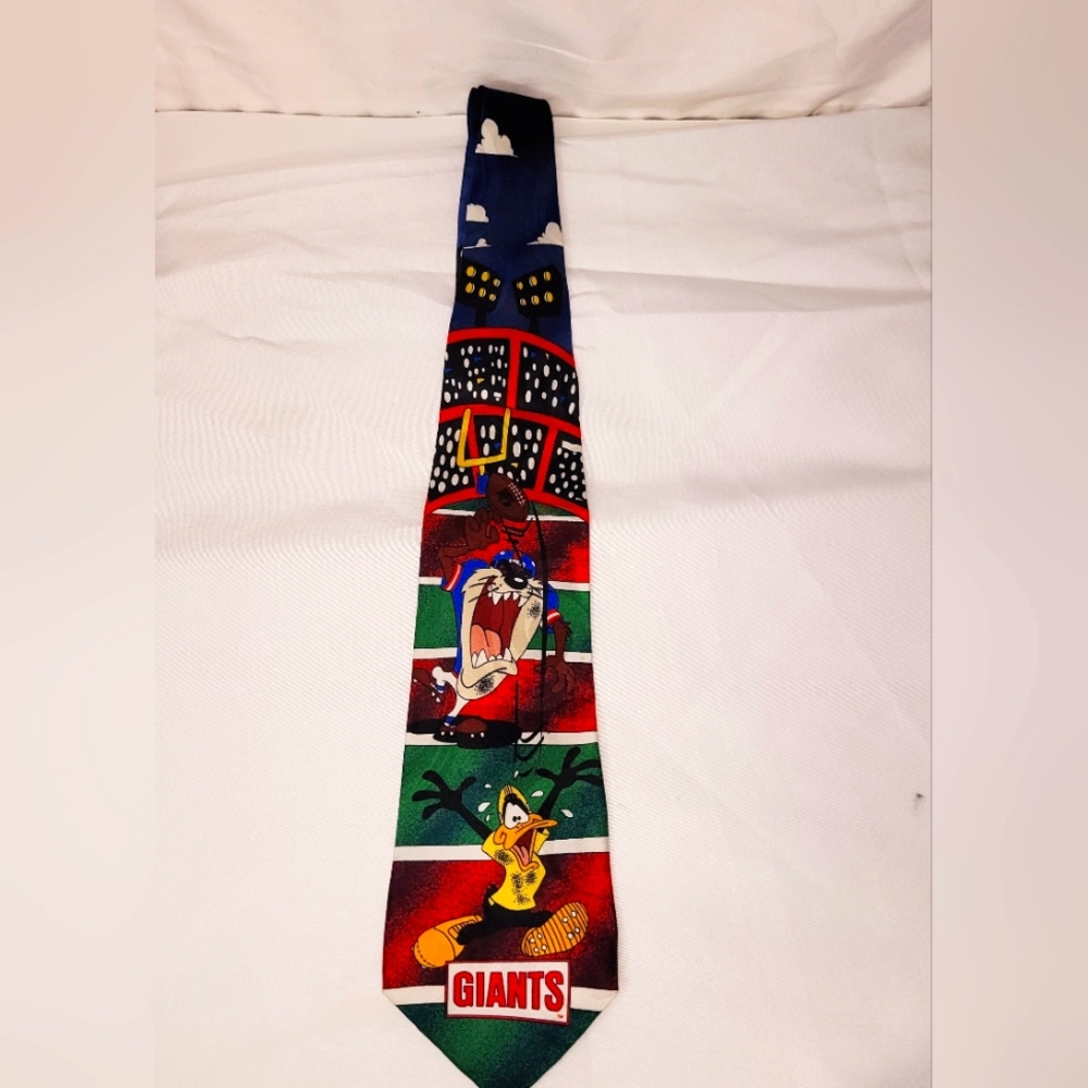 Vtg Looney Tunes Neck Tie Giants Football Taz Bugs Bunny Pepe Le Pew 1993 WB